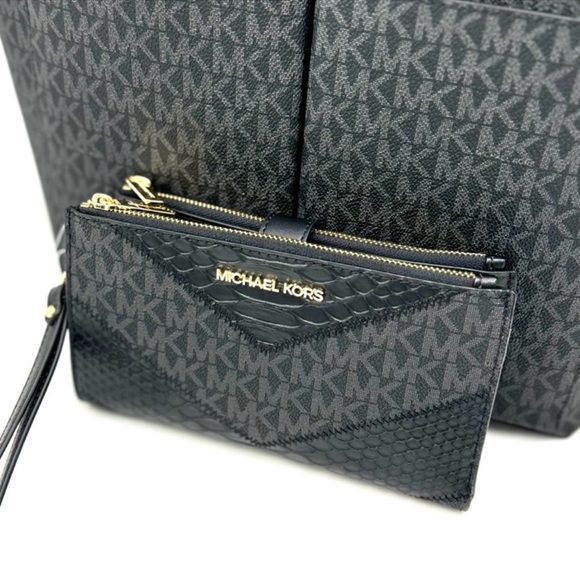 Michael Kors Jet Set Medium Pocket Tote Bag & Double Zip Wallet Black Multi - Picture 12 of 13